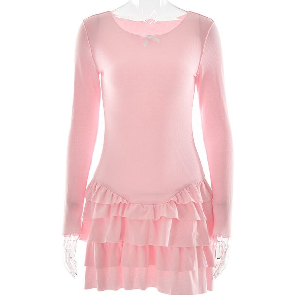 Classic Crew Neck, Elegant Ruched Stacked Detail, Romantic Ruffle Hem, Skinny Slim Silhouette, Stylish Casual Club Outfit_ecoleips.com