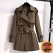 Petite Women's Trench Coat – Slim-Fit Mid-Length British Style Jacket For Casual & Office Wear, Lightweight Polyester, Belted Waist_ecoleips.com