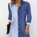 Women's Clothing Striped Color Matching Long Sleeve Comfortable Casual Buckle Mid-length Shirt_ecoleips.com