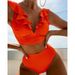 Women’s Clothing New Solid Color Split Swimsuit Women's Fashion Ruffle Sexy Bikini Swimwear_ecoleips.com