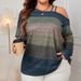 "Plus Size Off Shoulder Shirt – Women’s Color Block Long Sleeve Blouse (1XL-4XL, Pink & Bluish)"_ecoleips.com