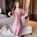 2026 New Silk Nightdress Sexy Lace High-density Satin Pajamas Loungewear_ecoleips.com