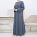New Muslim Women's Satin Dress Middle Eastern Abaya Simple Solid Color Loose Round Neck Belt Plus Size Long Sleeve_ecoleips.com