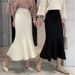 Midi Bodycon Knit Skirt With Fishtail Hem | High-Waisted Stretchy Pencil Skirt In Black/Beige/Gray (Office To Date Night Essential)_ecoleips.com