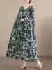 Cotton Long Sleeve Print Vintage Dresses Women Casual Loose Long Dress Office Lady Vestidos Elegant Clothing Spring Autumn 2025_ecoleips.com