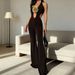 Halter Neck Jumpsuit – 3D Floral Cutout Romper With High Waist & Open Back (S-L, Black, Stretch Polyester Wide-Leg Pants For Streetwear & Clubbing)_ecoleips.com