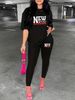 Women's Casual Loose Fashion NEW YORK Pattern Printed Loose T-shirt+cropped Pants Two-piece Set Summer Home Sportswear Daily Wear-474_ecoleips.com
