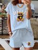 Women’s 2 Piece Outfit Set – Oversized Graphic T-Shirt And Biker Shorts Matching Set, Casual Summer Lounge Tracksuit For Daily Wear-304_ecoleips.com