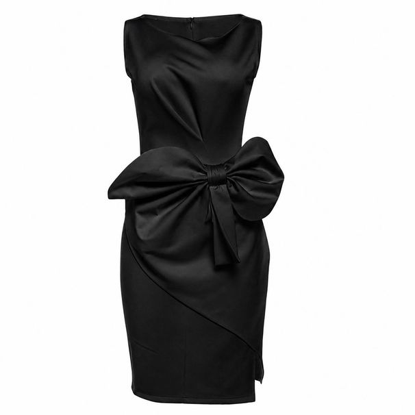 European And American Style 2025winter New Women's Fashion Temperament Bow Dress High Waist Slim Solid Color Dress_ecoleips.com