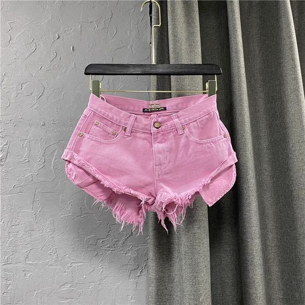 Low Waisted Pink Denim Shorts for Women Summer 2026 Style Exposed Pockets Wide Leg a Line Hot Pants Hot Girl Look_ecoleips.com