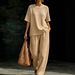 Women's 2 Piece Solid Color Loose Fit Top And Wide Leg Pants Set – Casual Chic Summer Outfit 2026_ecoleips.com