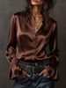 Elegant Satin Long-Sleeve Blouse For Women – Chic & Versatile With Mandarin Collar, Flared Cuffs & Wrinkle-Resistant Fabric_ecoleips.com