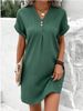 Aria Basics Aria Basics 2023 New European And American Women's Fashion V-Neck Solid Color Pullover Comfortable Casual Button Dress_ecoleips.com