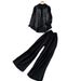 Relaxed And Stylish Two Piece Set For Women, Featuring A Striped Shirt And Wide Leg Pants With Rhinestone Embellishments, Perfect For Spring And Autumn Commuting And Casual Wear._ecoleips.com