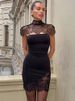 Blifanbo Lace Backless Sexy Mini Dress Women Gown See Through Turtleneck Bodycon Sleeveless Club Party Dresses Female Elegant_ecoleips.com