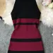 2026 Summer Women's Hanging Neck Knit Long Dress Round Neck Stripes Hit Color Waist Slim Slim Ming Knit Long Dress Office Lady_ecoleips.com