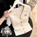 Women's Korean-Style Short-Sleeve Knit Top – Slim-Fit Lapel Collar, Breathable & Elegant (Navy/Beige/Gray/Black, One-Size Fits 90-135 Lbs)_ecoleips.com