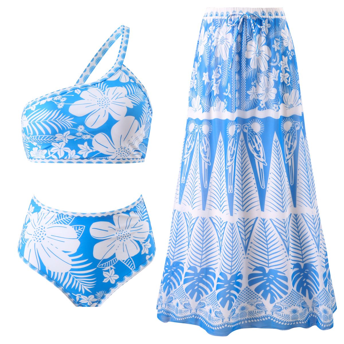 European And American Retro Ethnic Bohemian Style Bikini Mesh Round Skirt Three Piece Suit Holiday Beach Multi Color Swimsuit _ecoleips.com