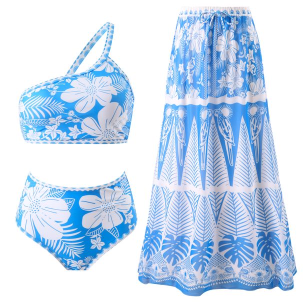 European And American Retro Ethnic Bohemian Style Bikini Mesh Round Skirt Three Piece Suit Holiday Beach Multi Color Swimsuit _ecoleips.com