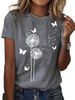 European And American Cross-border Foreign Trade Women's Clothing Dandelion Plant Print Round-neck Short-sleeve T-shirt_ecoleips.com