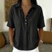 K New Women's Loose And Comfortable Collared Short Sleeved Solid Color Shirt_ecoleips.com