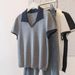 Korean Style Women's Oversized Casual Polo Collar T-Shirt Short Sleeve Contrast Color Knit Top_ecoleips.com