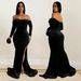 Women's Clothing Fashion Women's Solid Color Slit Evening Dress Low Cut Dress New_ecoleips.com