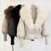 Women’s Short Puffer Jacket – Fox Fur Trim, Lightweight Down Coat (Detachable Hood, Oversized Collar, 14 Color Combos, S/M)_ecoleips.com