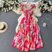 Women's Strapless Tube Top Swing Dress – Flowy Summer Vacation Printed Maxi Dress In Red/Rose Red (S/M/L/XL)_ecoleips.com