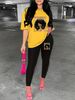 Women's Casual Fashion Letter Pattern Printed Loose T-shirt+cropped Pants Two-piece Home Sportswear Daily Wear-214_ecoleips.com
