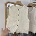 Women's French Style Sweet Lace Openwork Sleeveless Vest Summer New Single Breasted Loose Fitting Elegant Cardigan Top_ecoleips.com