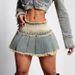 Summer Casual Distressed Denim Mini Skirt - Raw Hem Denim A-Line Skirt With Vintage Wash_ecoleips.com