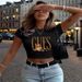 Casual Women's Cropped Printed T-Shirt round Neck Loose Fit Short Sleeve plus Size European American Style Top_ecoleips.com