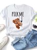 Women Cute Claw Machine Teddy Bear Pick Me Letter Graphic T Shirt Round Neck Short Sleeve Loose Casual Summer Tops_ecoleips.com