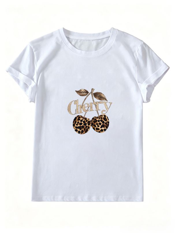 Women Y2K Coquette Leopard Cherry Graphic T Shirt Vintage Leopard Print Cherry Letter Cute Cowgirl Short Sleeve Summer Streetwear Tee_ecoleips.com