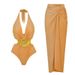 Women's Golden Glossy One Piece Swimsuit Halter Neck Deep V Straps High-End Simple Swimwear For Vacation And Summer_ecoleips.com