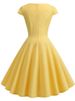 Summer Dress Women Short Sleeve Hepburn 50s 60s Vintage Pin Up Rockabilly Dress Robe Elegant Evening Party Dress_ecoleips.com