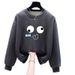 Korean Style Women's round Neck Sweatshirt 2023 New Loose Fit Fleece Lined Thickened Lazy Style Top for Ladies_ecoleips.com