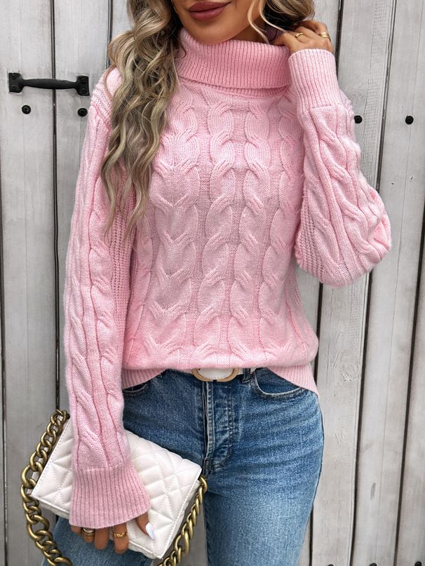 Chunky Cable Knit Turtleneck Sweater – Oversized High Neck Pullover With Nordic-Inspired Stitch Patterns, Winter Streetwear Essential In 12 Colors_ecoleips.com