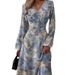 Aria Basics Aria Basics European American Cross-border 2025 Spring And Autumn New Slim-fit Fashion Printed V-neck Long-sleeve Dress For_ecoleips.com