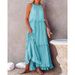 Elegant Tiered Maxi Dress For Women - Flowy Summer Floor-Length Dress With Straps, Round Neck & Loose Fit_ecoleips.com