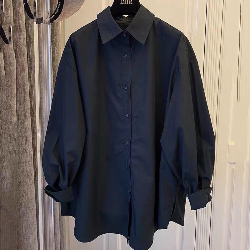 Peach Pink Shirt for Women Thin Korean Style Loose Fit plus Size Solid Color Shirt for Spring Autumn Petite Figure Layering Top_ecoleips.com