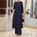 Muslim Women's Clothing Two Piece Set Fashion Elegant Solid Color Side Split Long Shirt Wide Leg Pants Abaya_ecoleips.com