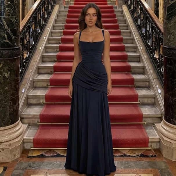 Slim Fit Solid Color Evening Dress European And American Style Back Tie Design Sleeveless Long Bodycon Fashion for Women_ecoleips.com