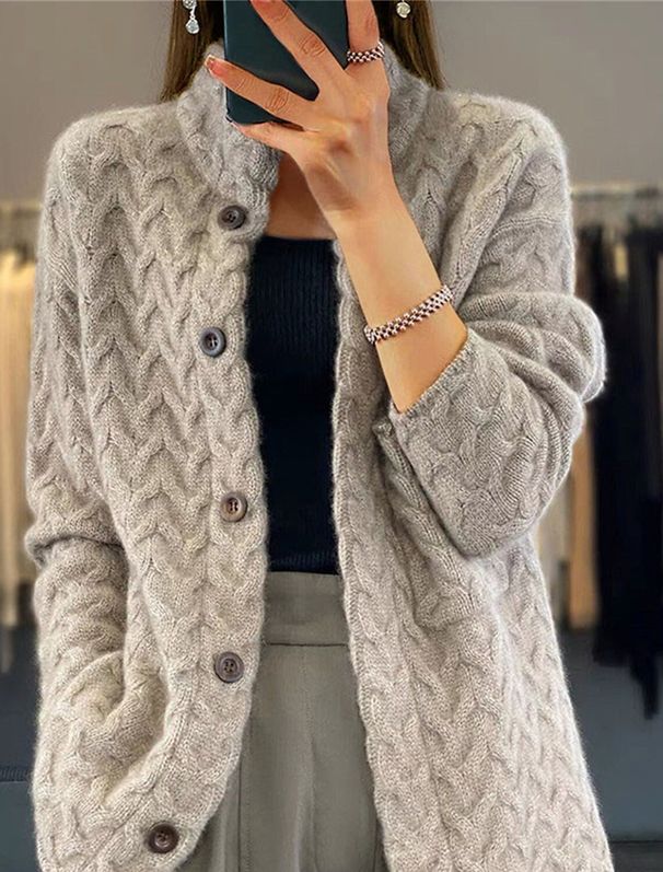 Pure Base Cardigan, Autumn And Winter Sweater, Sweater, Knitted Twist, Korean Version Versatile Top, Women's Jacquard_ecoleips.com