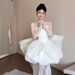 French-style Light Wedding Dress For Petite Women, Elegant Strapless Robe, Sweet White Banquet Reception Dress, Puffy_ecoleips.com