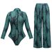 Women's UPF35+ Long Sleeve Sun Protection Swimsuit High Elastic Thickened Mesh Loose Long Pants Fitness One Piece Suit for Summer_ecoleips.com