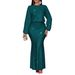 In Stock TK Independent Station European And American New Fashion Beaded Long Sleeve Mermaid Ruched Elegant Dress_ecoleips.com