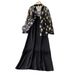 Women's Clothing Summer Thin Blue Floral Long Sleeve Sun Protection Shirt Jacket + Satin Loose Slimming Long Skirt Two Piece Set_ecoleips.com