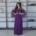 Elegant Embellished Jalabiya Dress Set For Muslim Women – Glittering Abaya With Flowy Chiffon & Rhinestone Details (Purple/Navy Blue, S-Xxl)_ecoleips.com